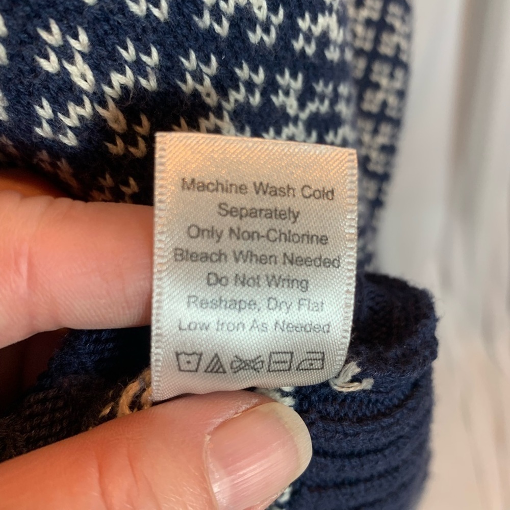 Coldwater Creek Shawl Collar Winter Theme Sweater - Blue / White - size Large - Picture 6 of 7